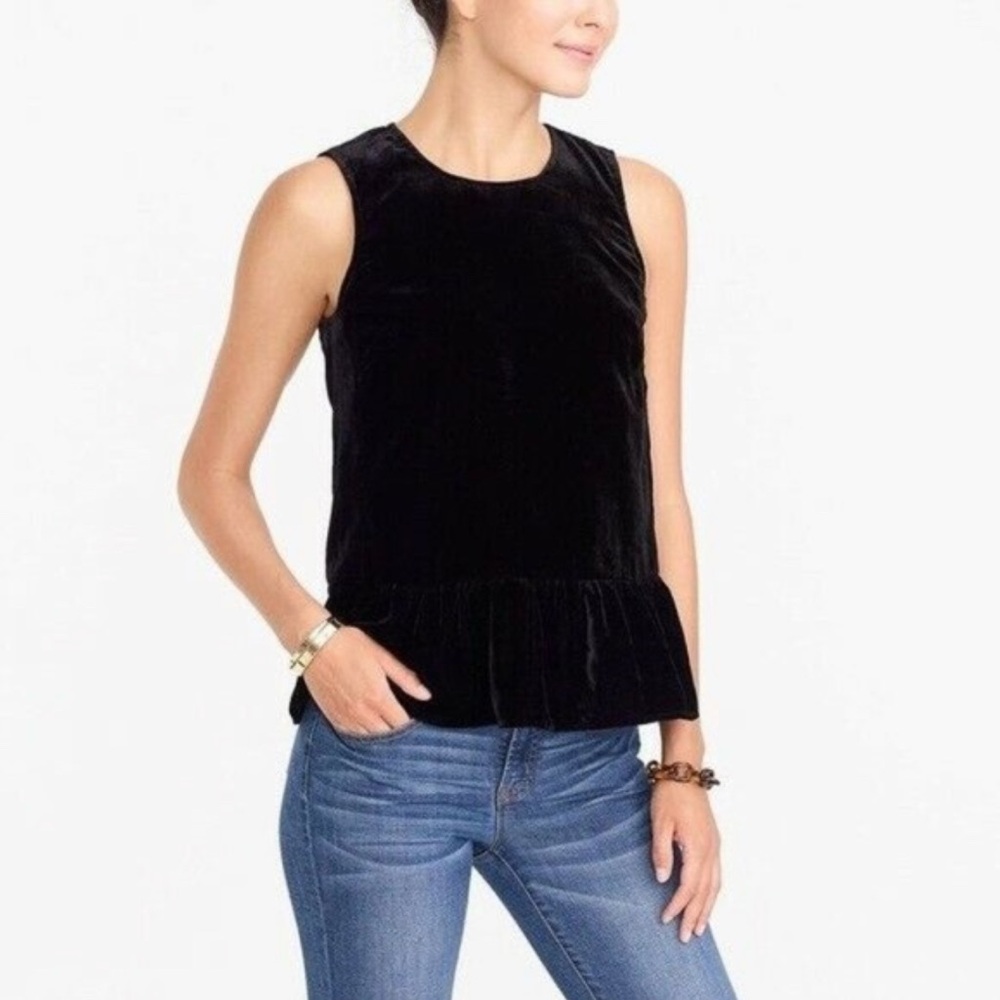NWT J. Crew Size 0 Black Drapey Velvet Peplum Tank Top Holiday New Years